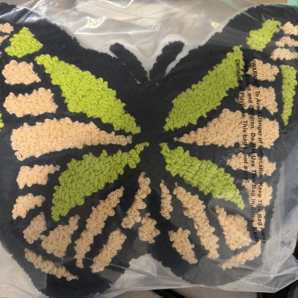 Butterfly Shaped Pillow with Green and Black Design NWT Sealed 16"x14"x3.5" Cute